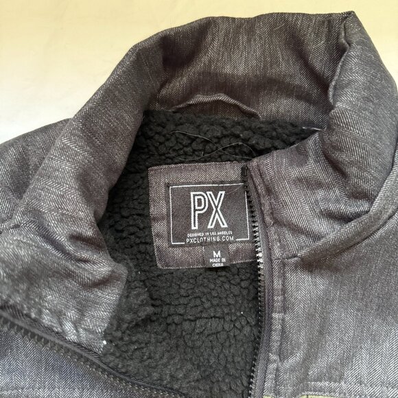 Men's PX Clothing puffy vest, size M, olive/black, EUC, sherpa lined - Picture 2 of 3